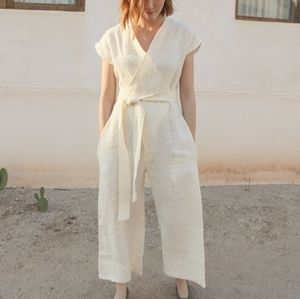 Lauren winter ivory linen wraparound jumpsuit